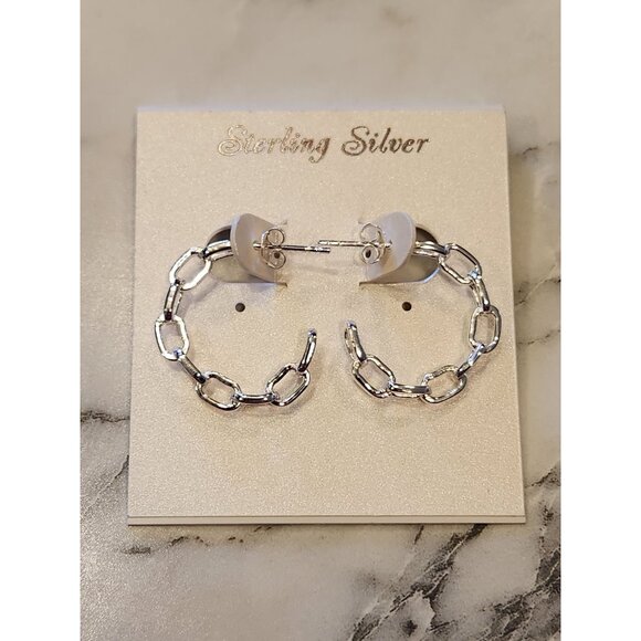 Sterling Silver Chain Link Hoop Earrings - Picture 1 of 5